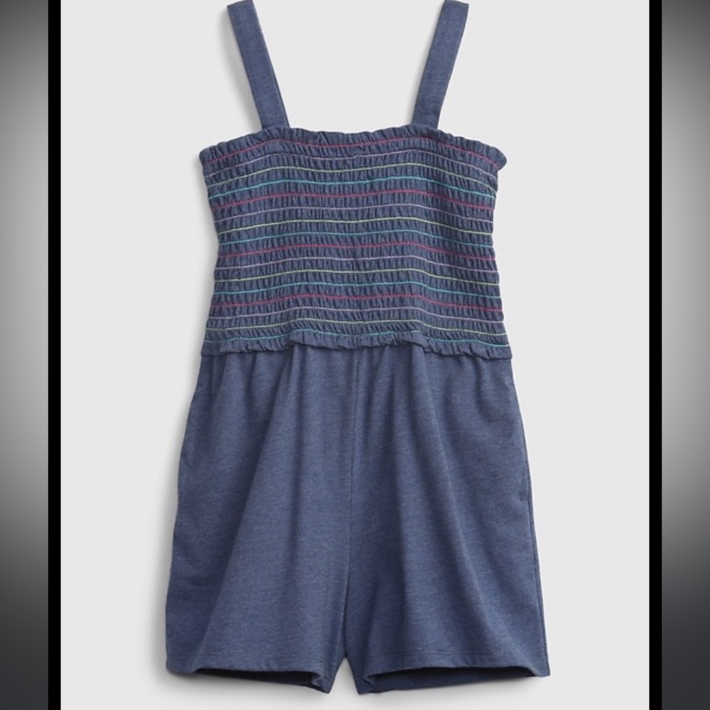 Baby Gap Blue Heather Smocked Romper (with pockets!!)